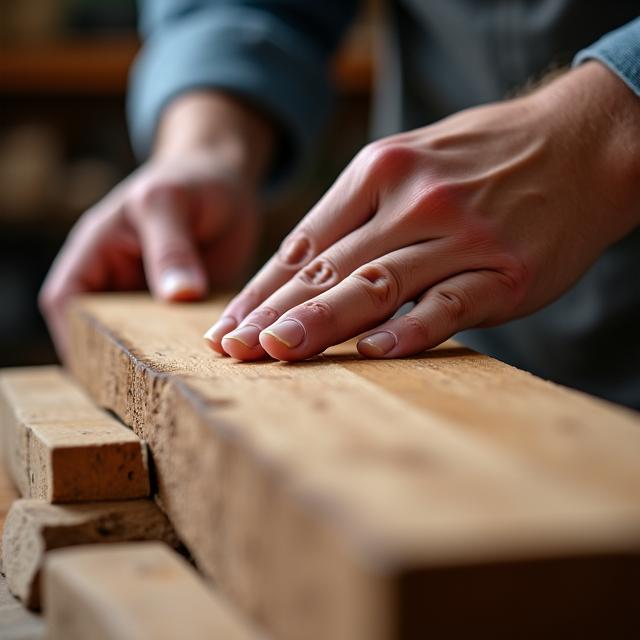 職人が手で触れている高品質な木材の木目
